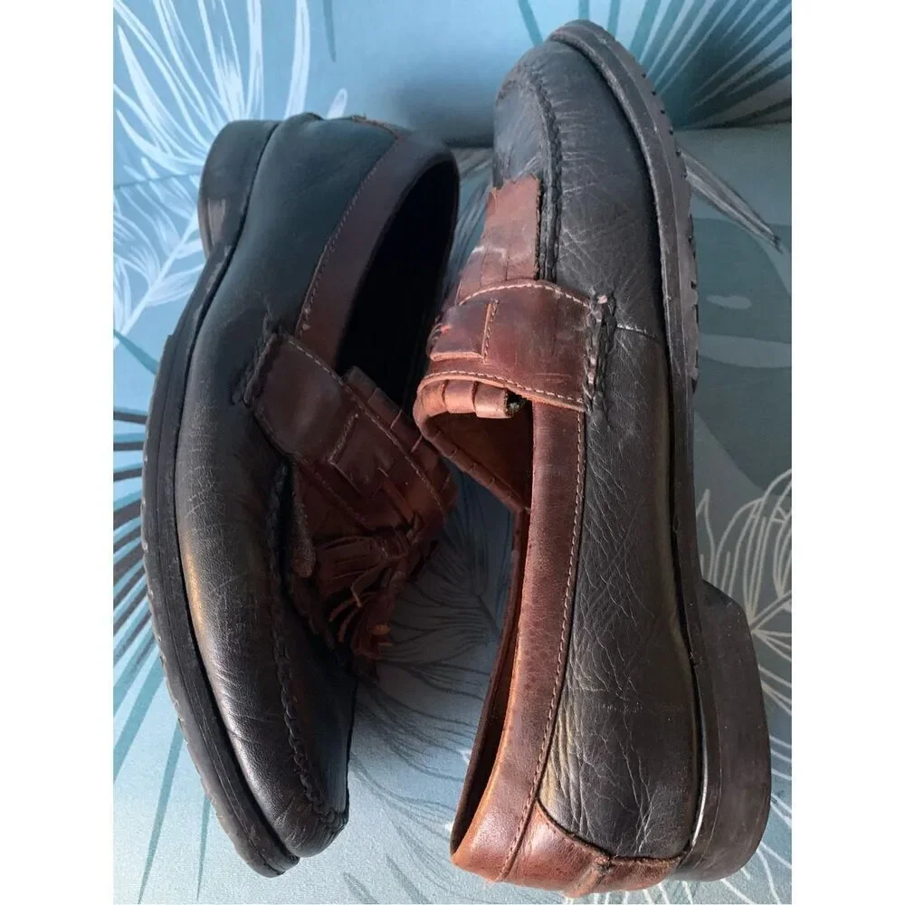 Johnston & Murphy Brown Black MOCCASIN TASSLE Leather Shoes mens 12 M